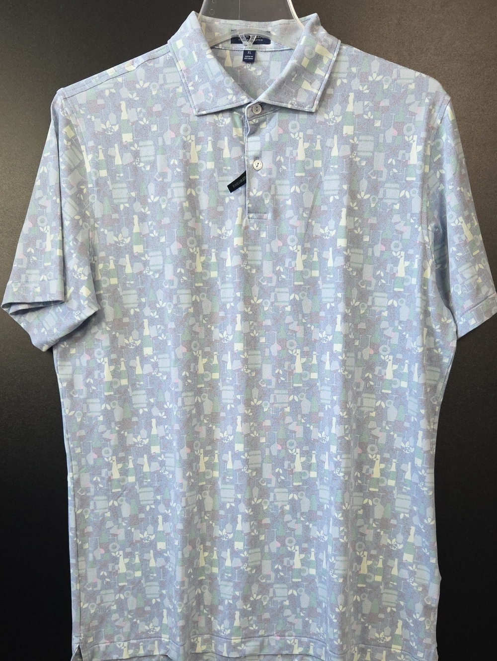 Peter Millar Crown Crafted Light Blue Wine And Glasses Print Polo XL